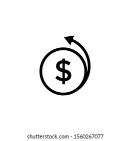 Dollar coin money and arrow icon, concept icon design in black line art style, Cash back sign, Vector illustration