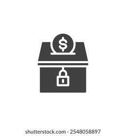 Moneda de dólar y icono de Vector de caja de dinero. cartel plano lleno para concepto móvil y Diseño web. Icono de glifo de Money Box. Almacenamiento seguro del símbolo del efectivo, ilustración del logotipo. Gráficos de Vector
