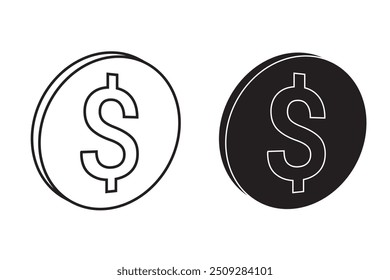 Dollar coin, money, cash, money icon, vector set. Set of US dollar coin silhouette vector. Dollars sign icon design for app, logo, website. Money vector illustration.