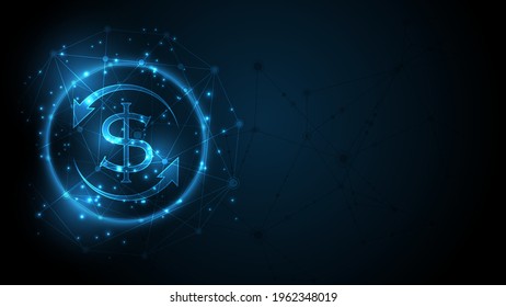 Dollar Coin Money Currency On Abstract Technology Background. Business Finance Money Exchange Concept.
