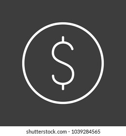Dollar coin, money icon vector illustration. Linear symbol with thin outline. The thickness is edited. Minimalist style.