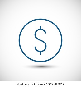Dollar coin, money icon vector illustration. Linear symbol with thin outline. The thickness is edited. Minimalist style.