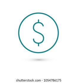 Dollar coin, money icon vector illustration. Linear symbol with thin outline. The thickness is edited. Minimalist style.