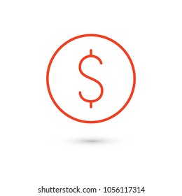 Dollar coin, money icon vector illustration. Linear symbol with thin outline. The thickness is edited. Minimalist style.