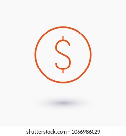 Dollar coin, money icon vector illustration. Linear symbol with thin outline. The thickness is edited. Minimalist style.