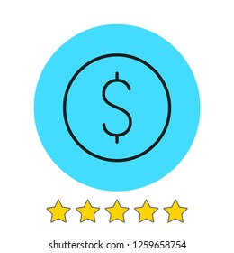 Dollar coin, money icon vector illustration. Linear symbol with thin outline. The thickness is edited. Minimalist style.