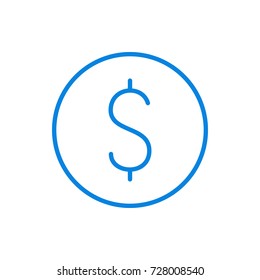 Dollar coin, money icon vector illustration. Linear symbol with thin outline. The thickness is edited. Minimalist style.