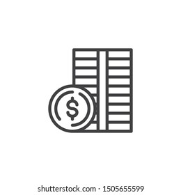 Dollar coin money line icon. linear style sign for mobile concept and web design. Stack of money outline vector icon. Banking, financial investment symbol, logo illustration. Vector graphics 