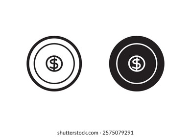 dollar coin money in outline and silhouette style