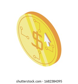 dollar coin with mouse cursor on white background vector illustration design