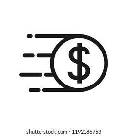 Dollar coin move with motion icon. Flat simple design. Line Vector. Isolate on white background.