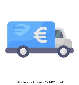 
Dollar coin on armored van, editable flat style 