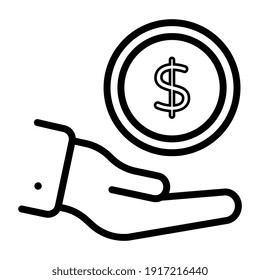 Dollar coin on hand, concept of investment icon