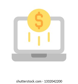 Dollar coin on laptop vector, Digital marketing flat design icon