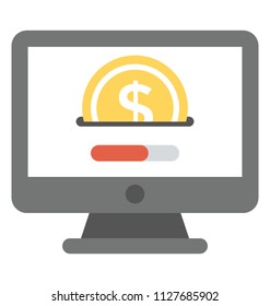 Dollar coin on screen showing concept of online banking or internet banking