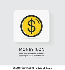 Dollar coin on white background. Currency symbols. Money icon. Vector illustration. 