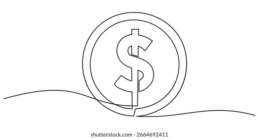 Dibujo de una línea de moneda de dólar. Ilustración vectorial