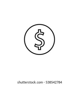 dollar coin outline icon vector sign symbol illustration, can be used for web and mobile desgn