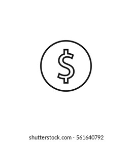 dollar coin outline icon vector sign symbol illustration, can be used for web and mobile desgn.