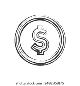 Vektorillustration der Umrisstinte für Dollarmünzen.