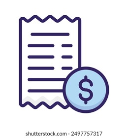 Moneda de dólar con la página que denota el ícono del concepto de Comprobante, diseño del Vector del doodle de la cuenta