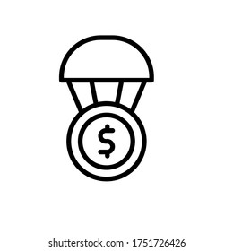Dollarmünzen-Fallschirm-Symbol Einfache Linie, Umrisslinien, Vektorelemente von Konkurssymbols für i und ux, Website oder mobile Anwendungen