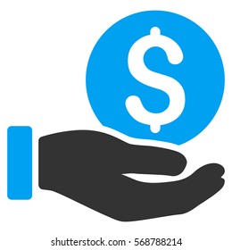 Dollar Coin Payment Hand vector icon. Illustration style is a flat iconic bicolor blue and gray symbol on white background.