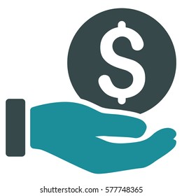 Dollar Coin Payment Hand vector pictogram. Illustration style is a flat iconic bicolor soft blue symbol on white background.