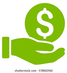 Dollar Coin Payment Hand vector pictograph. Illustration style is a flat iconic eco green symbol on white background.
