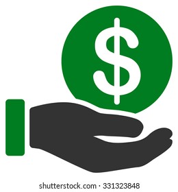Dollar Coin Payment vector icon. Style is flat bicolor green and gray symbol, rounded angles, white background.