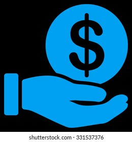 Dollar Coin Payment vector icon. Style is flat blue symbol, rounded angles, black background.