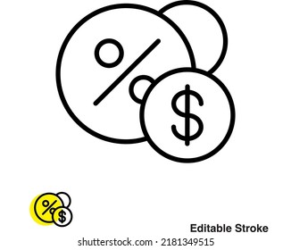 Icono de línea de vector de pago de moneda en dólares