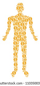 Dollar coin person avatar. Vector dollar coin icons are united into male combination.