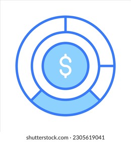 Dollarmünze mit Kuchendiagramm mit Vektorgrafik der Finanzkarte im bearbeitbaren Stil
