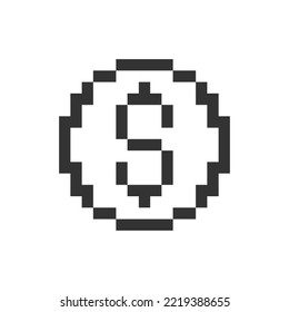 Dollar coin pixelated ui icon. Currency and money. Golden cent. Finance and banking. Editable 8bit graphic element. Outline isolated vector user interface image for web, mobile app. Retro style