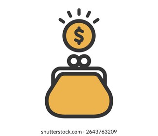 Moeda de Dólar e Ícone de Bolsa - Vetor plano para economia, finanças e orçamento