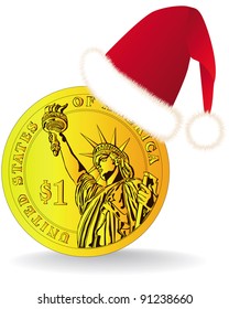 dollar coin Red Winter Hat on a white background