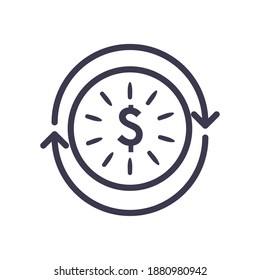 moneda en dólares con flechas de repetición estilo línea icono del dinero banco comercial financiero y tema del mercado Ilustración vectorial