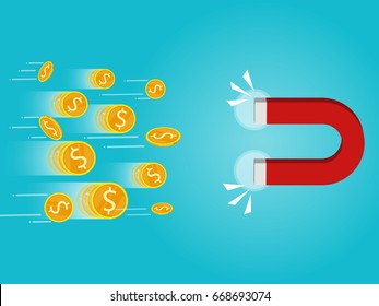 dollar coin rolling fry magnetic income concept flat vector