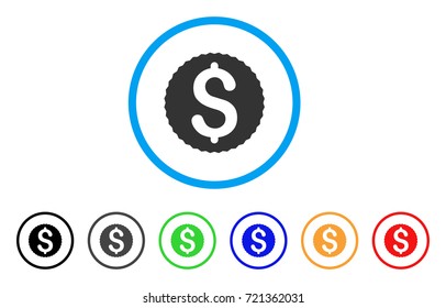 Dollar Coin rounded icon. Style is a flat dollar coin gray symbol inside light blue circle with black, gray, green, blue, red, orange versions. Vector designed for web and software interfaces.