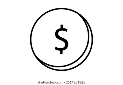 dollar coin set, Stacked golden coins illustration, dollar drawn with one continuous line. Vector , Continuous line drawing of Coins stack with tree growing. vector design line art