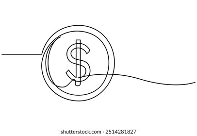 dollar coin set, Stacked golden coins illustration, dollar drawn with one continuous line. Vector , Continuous line drawing of Coins stack with tree growing. vector design line art