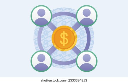 Dollar coin shared with businessman, concept of shareholders.on white background.Vector Design Illustration.