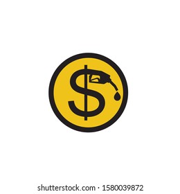 dollar coin sign with gasoline fuel pump isolated on white background