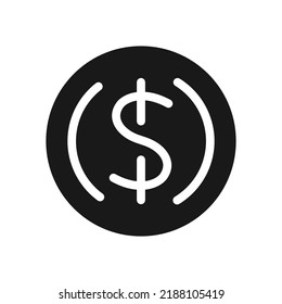 Dollar Coin Silhouette Icon, Vector Cut Silhouette For Social Media.
