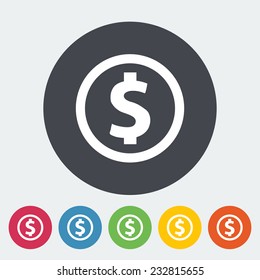Dollar coin. Single flat icon on the circle. Vector illustration.