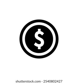 Dollar Coin Solid Flat Vector Icon Isolated on White Background.