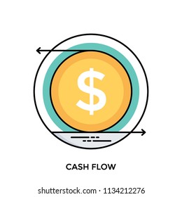 
Dollar coin with some two arrows heading in opposite directions explaining cash flow process 
