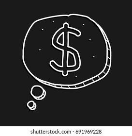 Dollar coin in speech bubble doodle