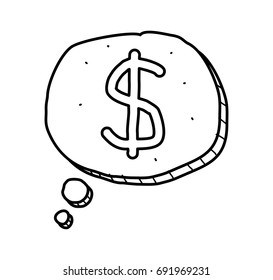 Dollar coin in speech bubble doodle